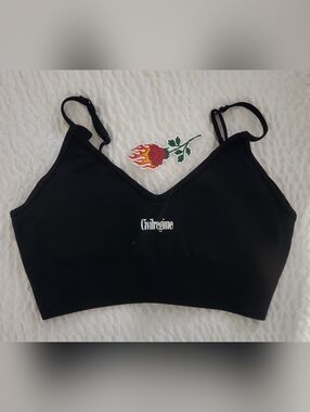 (SOLD) NWT Civil Regime Kelly Seamless Sports Bra Black Flaming Rose Large